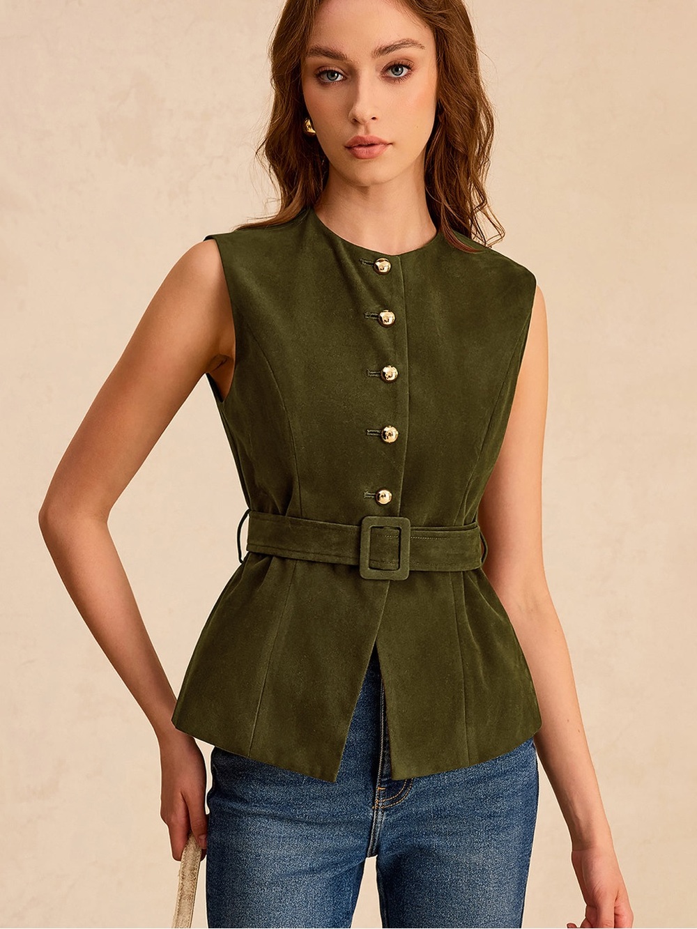 Suede effect Vest with belt.
